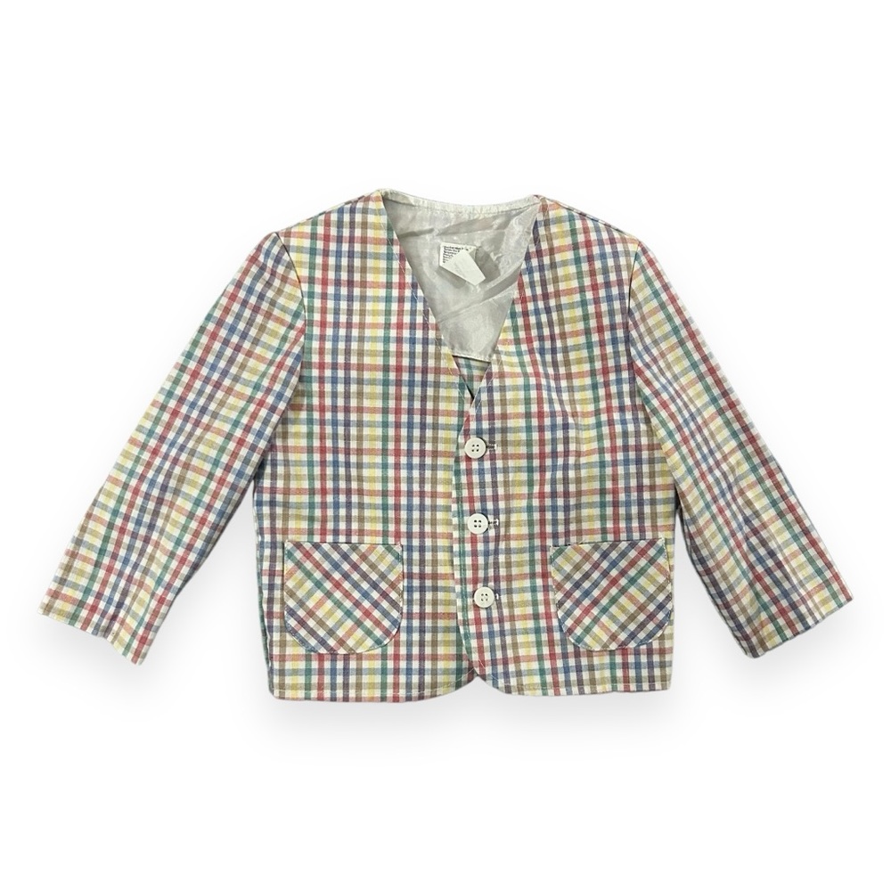 Vintage 1970s Kids 3T Pastel Plaid Blazer Jacket